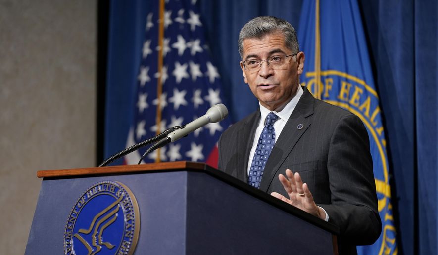 Health and Human Services Secretary Xavier Becerra speaks about actions the Biden administration plans to take in response to the Supreme Court&#39;s decision to overturn Roe v. Wade, Tuesday, June 28, 2022, in Washington. (AP Photo/Patrick Semansky) ** FILE **