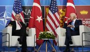President Joe Biden, right, meets with Turkey&#39;s President Recep Tayyip Erdogan, left, during the NATO summit in Madrid, Wednesday, June 29, 2022. (AP Photo/Susan Walsh)