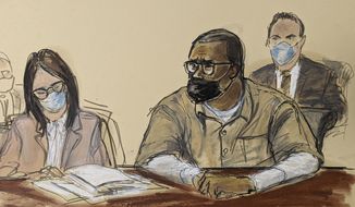 In this courtroom sketch, R. Kelly and his attorney Jennifer Bonjean, left, appear during his sentencing hearing in federal court, Wednesday, June 29, 2022, in New York. The former R&amp;B superstar was convicted of racketeering and other crimes. (AP Photo/Elizabeth Williams)