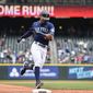 Seattle Mariners&#39; Julio Rodriguez rounds the bases after hitting a two-run home run against the Baltimore Orioles during the fourth inning of a baseball game, Wednesday, June 29, 2022, in Seattle. (AP Photo/Caean Couto)