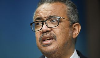 FILE - The head of the World Health Organization, Tedros Adhanom Ghebreyesus speaks during a media conference at an EU Africa summit in Brussels on Feb. 18, 2022 .The head of the World Health Organization criticized the decision of the U.S. Supreme Court to overturn the Roe v. Wade ruling that guaranteed women a constitutional right to abortion, calling it “a setback” that would ultimately cost women&#39;s lives.(Johanna Geron/Pool Photo via AP, File)