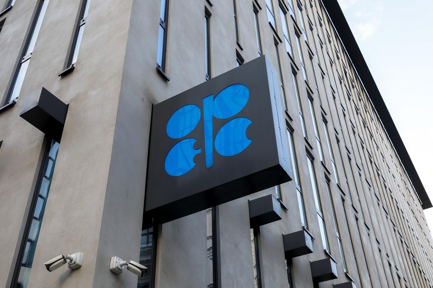 The logo of the Organization of the Petroleum Exporting Countries (OPEC) is seen outside of OPEC&#39;s headquarters in Vienna, Austria, Thursday, March 3, 2022. Oil prices are high, and drivers are paying more at the pump. But the OPEC oil cartel and allied producing nations may not be much help at their meeting Thursday, June 30. The OPEC+ alliance, which includes Russia. is having trouble meeting its announced production quotas. (AP Photo/Lisa Leutner, file)