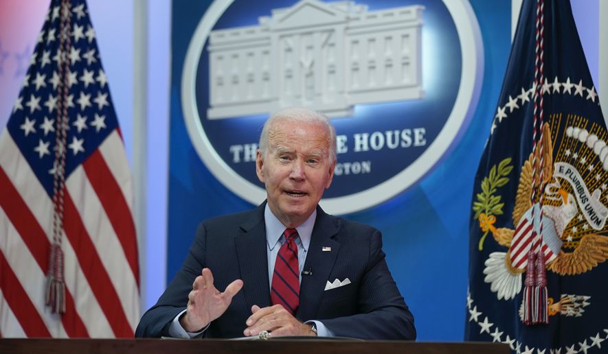 President Joe Biden speaks during a virtual meeting with Democratic governors on the issue of abortion rights, in the South Court Auditorium on the White House campus, Friday, July 1, 2022, in Washington. (AP Photo/Evan Vucci)