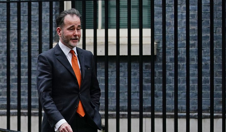 File photo of Chris Pincher in Downing Street, London. Britain’s government is facing another boozy scandal after the deputy chief whip resigned from his post after a drunken incident this week. Prime Minister Boris Johnson faced calls on Friday, July 1, 2022, to expel Chris Pincher from the Conservative Party. (Aaron Chown/PA via AP)