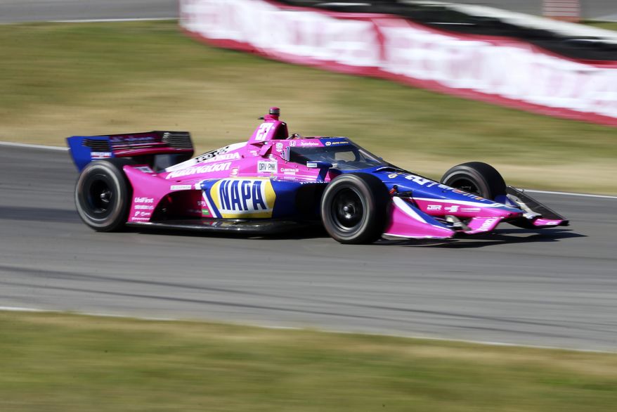 Alexander Rossi races during an IndyCar auto race at Mid-Ohio Sports Car Course in Lexington, Ohio, Sunday, July 3, 2022. (AP Photo/Tom E. Puskar) **FILE**