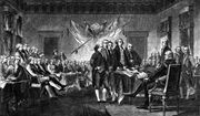 This undated engraving shows the scene on July 4, 1776 when the Declaration of Independence, drafted by Thomas Jefferson, Benjamin Franklin, John Adams, Philip Livingston and Roger Sherman, was approved by the Continental Congress in Philadelphia. The words &amp;quot;all men are created equal” are invoked often but are difficult to define. (AP Photo)