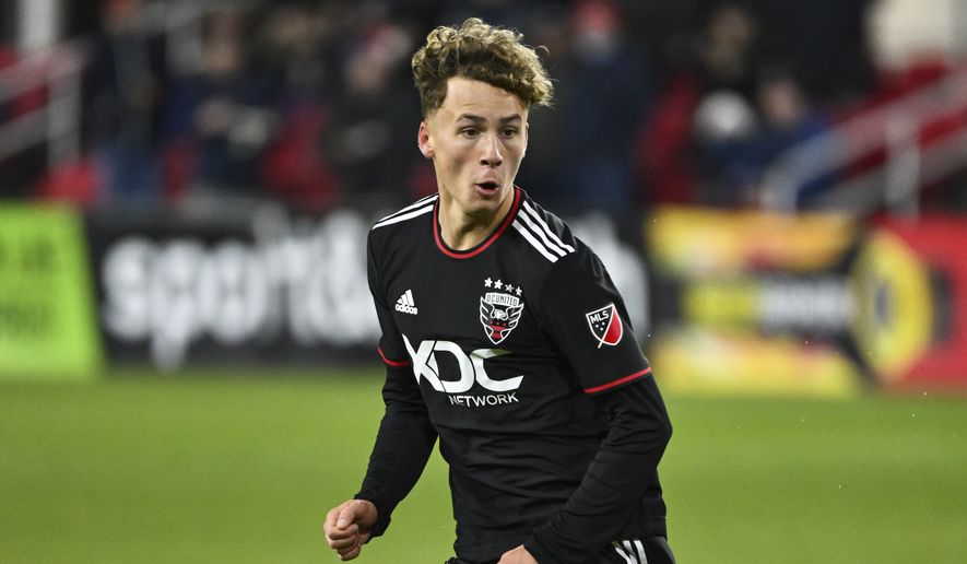 D.C. United&#39;s Griffin Yow (22) in action during the second half of an MLS soccer match against Charlotte FC, Saturday, Feb. 26, 2022, in Washington. (AP Photo/Terrance Williams) **FILE**