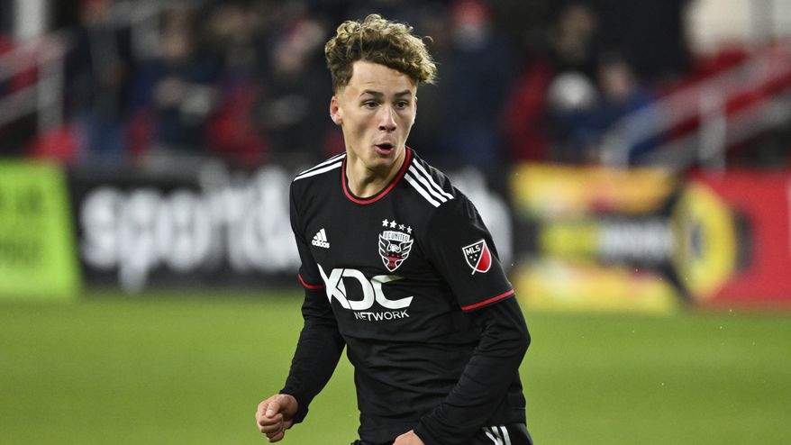 D.C. United&#39;s Griffin Yow (22) in action during the second half of an MLS soccer match against Charlotte FC, Saturday, Feb. 26, 2022, in Washington. (AP Photo/Terrance Williams) **FILE**