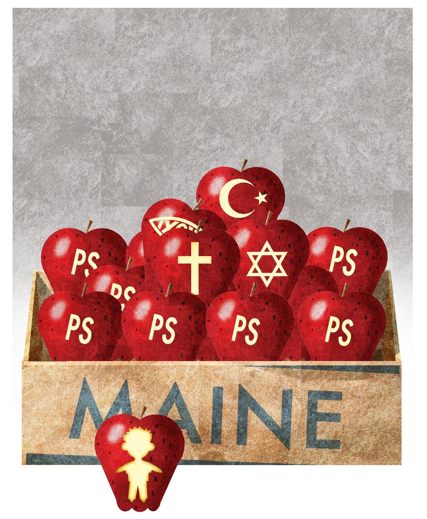 Illustration on funding school choice in Maine by Alexander Hunter/The Washington Times