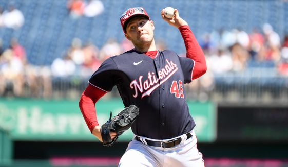 Washington Nationals starting pitcher Patrick Corbin (46) throwing a pitch during the 4th inning in a game against the Miami Marlins at Nationals Park in Washington D.C., July 4, 2022. (Photo by All-Pro Reels)