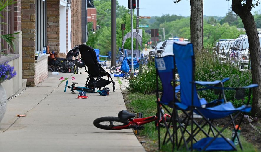 Downtown Highland Park after a mass shooting at the Fourth of July parade Monday, July 4, 2022, in a suburb of Chicago. (Tyler Pasciak LaRiviere