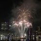 Fireworks explode over Baltimore&#39;s Inner Harbor during the Ports America Chesapeake 4th of July Celebration, Thursday, July 4, 2019, in Baltimore. The city of Baltimore is resuming its Independence Day celebrations after a two-year hiatus. (AP Photo/Julio Cortez, File)
