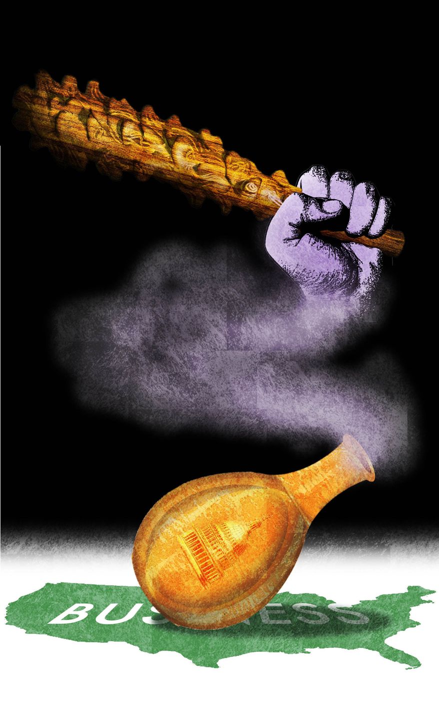 Illustration on the dangers of anti-trust regulation by Alexander Hunter/The Washington Times