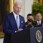 President Joe Biden speaks during a Medal of Honor ceremony in the East Room of the White House, Tuesday, July 5, 2022, in Washington. (AP Photo/Evan Vucci)