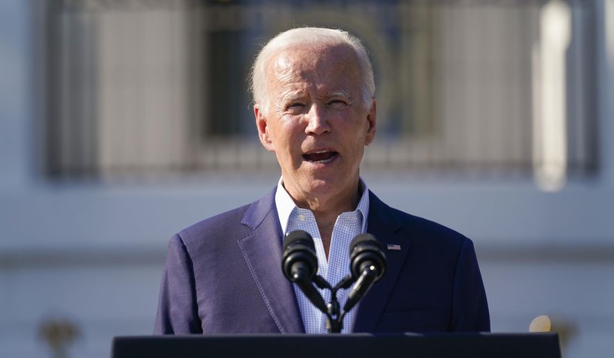 President Joe Biden speaks on the South Lawn of the White House, Monday, July 4, 2022, in Washington. With his party struggling to connect with working class voters, President Joe Biden on Wednesday plans to use the backdrop of the Iron Workers Local 17 Training Center in Cleveland to tell workers his administration’s policies would shore up funding for roughly 200 multiemployer pensions. (AP Photo/Evan Vucci)