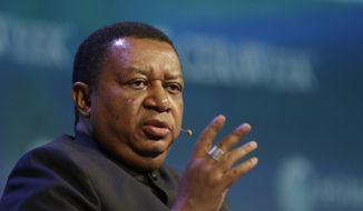 Mohammad Barkindo, secretary-general of OPEC, is shown during a panel discussion at CERAWeek by IHS Markit at Hilton Americas,1600 Lamar St., on March 7, 2017, in Houston. Barkindo died late Tuesday, a spokesperson for Nigeria&#39;s petroleum ministry told The Associated Press on Wednesday, July 6, 2022. (Melissa Phillip/Houston Chronicle via AP, File)