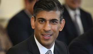 Britain&#39;s Chancellor of the Exchequer Rishi Sunak attends a cabinet meeting at 10 Downing Street, London, May 24, 2022. The contest to succeed British Prime Minister Boris Johnson has no single frontrunner but there are many prominent contenders. Sunak, the best-known of the Conservatives&#39; potential leadership contenders, quit the government Tuesday, July 5. In a damning resignation letter, he wrote, “The public rightly expect government to be conducted properly, competently and seriously.&amp;quot; (Daniel Leal/Pool via AP, File)