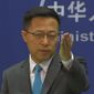 Chinese Foreign Ministry spokesperson Zhao Lijian gestures during a press conference at the Ministry of Foreign Affairs in Beijing on July 6, 2022. The United States is “the biggest threat to world peace, stability and development,&amp;quot; China said Thursday,  July 7, continuing its sharp rhetoric in response to U.S. accusations of Chinese spying and threats to the international order. (AP Photo/Liu Zheng, File)