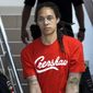 WNBA star and two-time Olympic gold medalist Brittney Griner is escorted to a courtroom for a hearing, in Khimki just outside Moscow, Russia, Thursday, July 7, 2022. Griner pleaded guilty Thursday to drug possession charges on the second day of her trial in a Russian court in a case that could see her sentenced to up to 10 years in prison. (AP Photo/Alexander Zemlianichenko) **FILE**