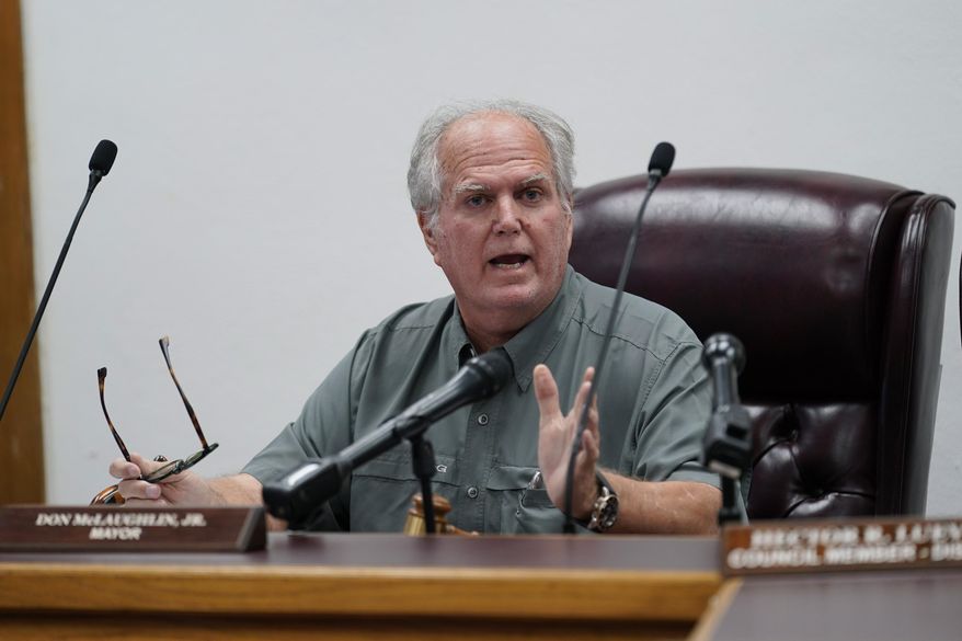Uvalde Mayor Don McLaughlin, Jr., speaks during a special emergency city council meeting, June 7, 2022, in Uvalde, Texas. McLaughlin, on Friday, July 8, 2022, disputed a new report alleging missed chances to end the massacre at Robb Elementary School, and possibly stop it from ever happening, again reflecting the lack of definitive answers about the lagging police response to one of the deadliest classroom shootings in U.S. history. (AP Photo/Eric Gay, file)