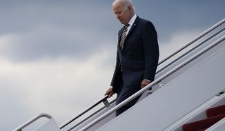 President Joe Biden arrives at Andrews Air Force Base after delivering remarks in Cleveland about the American Recovery Act, Wednesday, July 6, 2022, in Andrews Air Force Base, Md. Once-unthinkable coordination between Israeli and Arab militaries is coming into greater focus as Joe Biden heads into his first Middle East trip as president. (AP Photo/Evan Vucci, File)