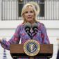 First lady Jill Biden speaks before introducing President Joe Biden at the White House Congressional Picnic on the South Lawn of the White House, Tuesday, July 12, 2022, in Washington. (AP Photo/Patrick Semansky)