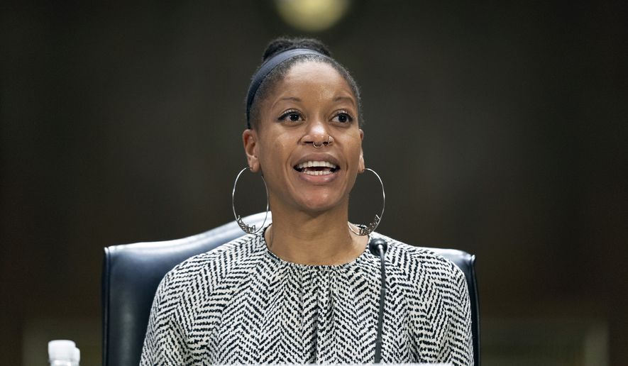 UC Berkeley School of Law Professor Khiara Bridges speaks during a Senate Judiciary Committee Hearing to examine a post-Roe America, focusing on the legal consequences of the Dobbs decision, on Capitol Hill in Washington, Tuesday, July 12, 2022. (AP Photo/Andrew Harnik)