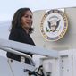 Vice President Kamala Harris boards Air Force 2 after her meeting with staff during her visit to U.S. Central Command and the Joint Special Operations Command at Macdill Air Force Base on Thursday, July 14, 2022, in Tampa, Fla. (Luis Santana/Tampa Bay Times via AP)  **FILE**