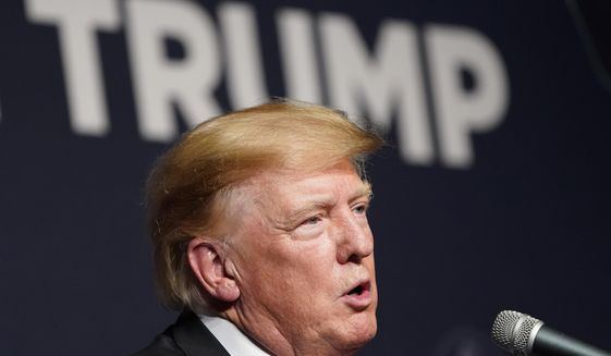 Former President Donald Trump speaks during an event with Joe Lombardo, Clark County sheriff and Republican candidate for Nevada governor, and Republican Nevada Senate candidate Adam Laxalt, on July 8, 2022, in Las Vegas. (AP Photo/John Locher)