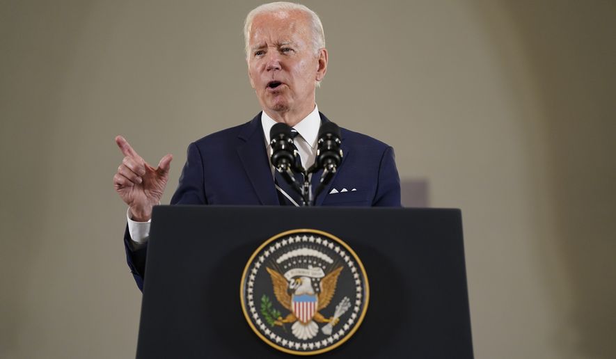 U.S. President Joe Biden gives his remarks after his visit to Augusta Victoria Hospital in east Jerusalem, Friday, July 15, 2022. Biden is making a stop at the hospital in east Jerusalem, after the Trump administration cut funds to the facility. (AP Photo/Evan Vucci)