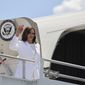 Vice President Kamala Harris waves as she leaves Orlando, Fla., on Thursday, July 14, 2022. (Ricardo Ramirez Buxeda/Orlando Sentinel via AP) **FILE**