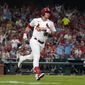 St. Louis Cardinals&#39; Nolan Gorman rounds the bases after hitting a solo home run during the fourth inning of a baseball game against the Cincinnati Reds Friday, July 15, 2022, in St. Louis. (AP Photo/Jeff Roberson)