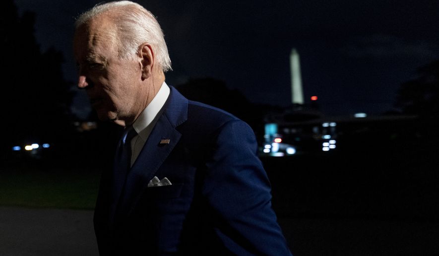 President Joe Biden arrives at the White House in Washington, Saturday, July 16, 2022, after returning from a trip to Israel and Saudi Arabia. (AP Photo/Andrew Harnik)