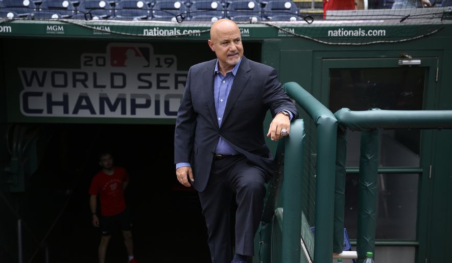 Washington Nationals&#x27; general manager Mike Rizzo looks on before a baseball game between the Nationals and the Atlanta Braves, Sunday, July 17, 2022, in Washington. (AP Photo/Nick Wass) **FILE**