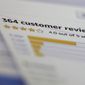 In this April 17, 2019, file photo online customer reviews for a product are displayed on a computer in New York. Amazon has filed a lawsuit against administrators of more than 10,000 Facebook groups it accuses of coordinating fake reviews in exchange for money or free products. The Seattle-based e-commerce giant said in a statement Tuesday, July 19, 2022, the Facebook groups were set up to recruit people “willing to post incentivized and misleading reviews” across its stores in the U.S. the U.K., Germany, France, Italy, Spain and Japan. (AP Photo/Jenny Kane, File)