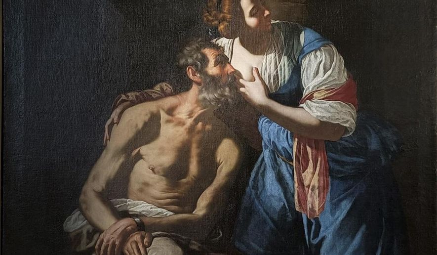 This undated image, provided by the Carabinieri Cultural Heritage Protection Squad in Bari, southern Italy, Tuesday, July 19, 2022, shows 17th Century painter Artemisia Gentileschi's Caritas Romana (Roman Charity). The oil on canvas was illegally exported to Austria in 2019. Italy’s art squad police have thwarted the potential, illegal sale by a Vienna auction house of a 17th-century painting by Artemisia Gentileschi, a celebrated Baroque artist. (Carabinieri Cultural Heritage Protection Squad via AP)