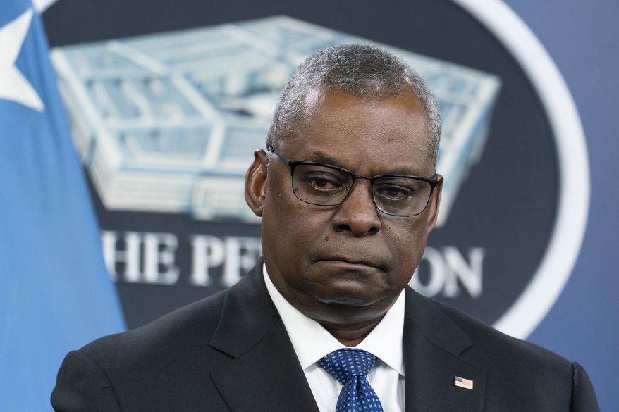 Secretary of Defense Lloyd Austin listens to a question during a media briefing at the Pentagon, Wednesday, July 20, 2022, in Washington. (AP Photo/Alex Brandon)