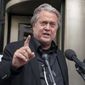 Steve Bannon speaks to the media as he departs the federal court in Washington, Thursday, July 21, 2022. (AP Photo/Jose Luis Magana) ** FILE **