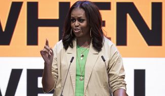 Former first lady Michelle Obama speaks at the Culture of Democracy Summit in Los Angeles, June 13, 2022. Michelle Obama will have a book out this fall, &amp;quot;The Light We Carry,&amp;quot; in which she reflects upon her experiences and shares insights on navigating an increasingly stressful world. (AP Photo/Jae C. Hong, File)