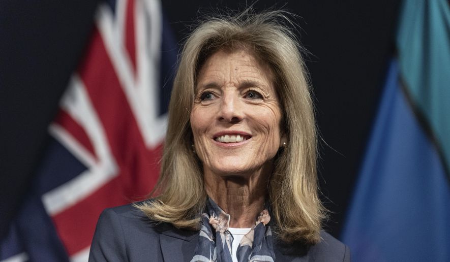 United States' Ambassador to Australia Caroline Kennedy speaks on her arrival at Sydney International Airport in Sydney, Friday, July 22, 2022. Kennedy said the United States needs to engage more with the Pacific region at a time that China is asserting its presence. (Flavio Brancaleone/AAP Image via AP)
