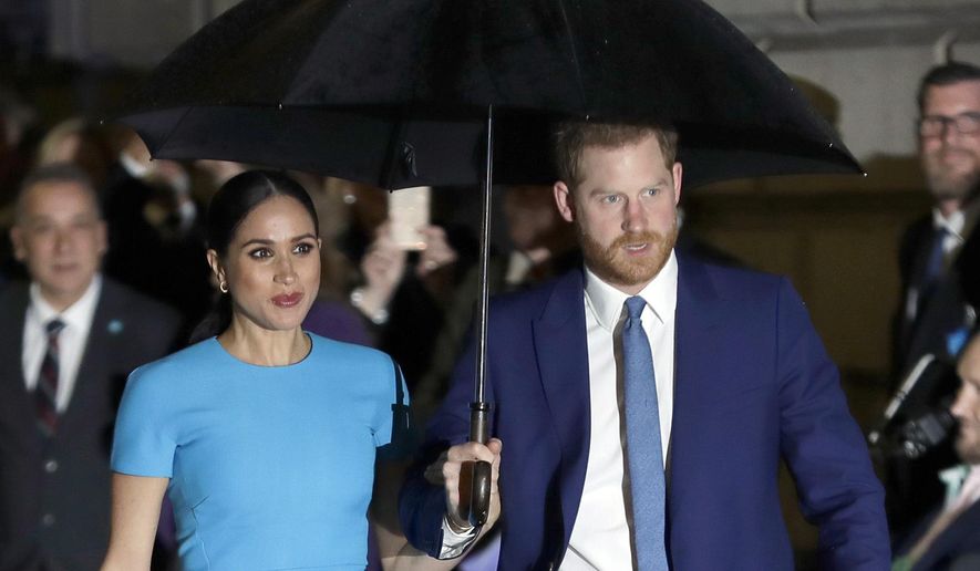 Britain&#39;s Prince Harry and Meghan, the Duke and Duchess of Sussex, arrive at the annual Endeavour Fund Awards in London, Thursday, March 5, 2020. Prince Harry can take the British government to court over his security arrangements when he visits the U.K., a judge ruled Friday, July 22, 2022. Harry and his wife Meghan lost publicly funded police protection in the U.K. when they stepped down as senior working royals and moved to North America in 2020. (AP Photo/Kirsty Wigglesworth, File)