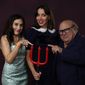 Lucy DeVito, from, left, Aubrey Plaza and Danny DeVito posefor a portrait to promote &quot;Little Demon&quot; on day two of Comic-Con International on Friday, July 22, 2022, in San Diego. (AP Photo/Chris Pizzello)
