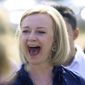 Britain&#39;s Foreign Secretary Liz Truss reacts as she speaks to supporters during a visit to Ashley House, as part of her campaign to be leader of the Conservative and Unionist Party and the next prime minister, in Kent, England, Saturday July 23, 2022. (James Manning/PA via AP)