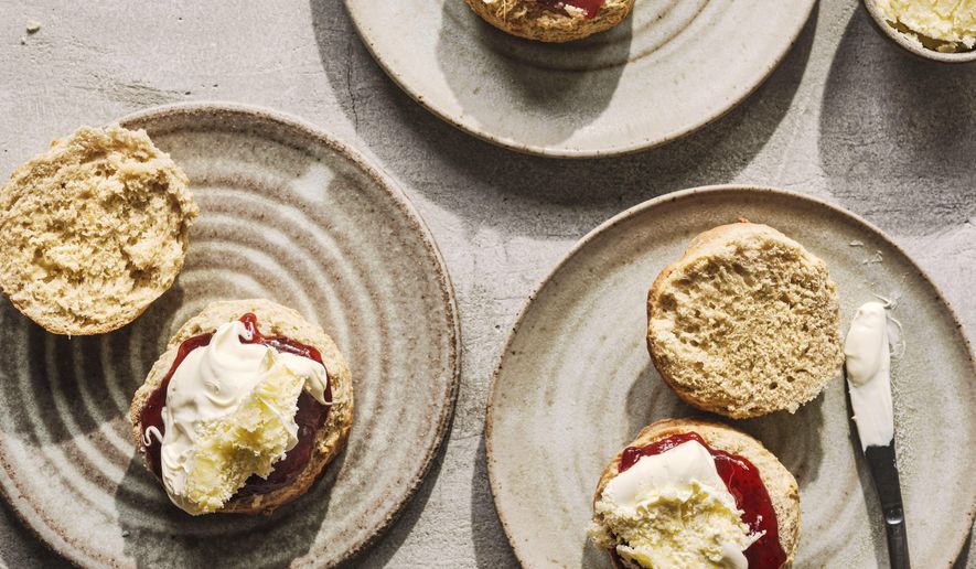 This image released by Haarala Hamilton shows classic scones from "BAKE: My Best Ever Recipes for the Classics" by Paul Hollywood. (Haarala Hamilton via AP)