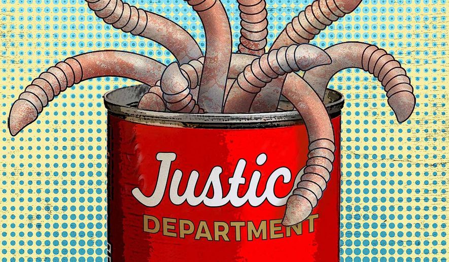 Justice Department’s (DOJ) ethics issues Illustration by Greg Groesch/The Washington Times
