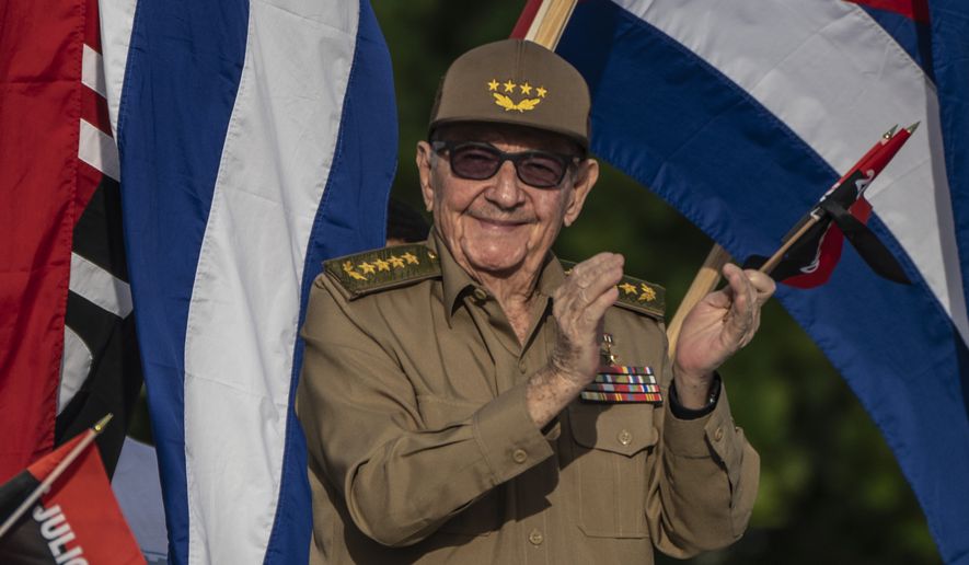 Former Cuban President Raul Castro applauds during celebration for the 69th anniversary of the Moncada Barracks assault in Cienfuegos, Cuba, Tuesday, July 26, 2022. Cuba marks the 69th anniversary of the 1953 rebel attack led by Fidel and Raul Castro on the Moncada military barracks, considered the start of Fidel Castro&#39;s revolution that culminated with dictator Fulgencio Batista&#39;s ouster. (AP Photo/Ramon Espinosa)