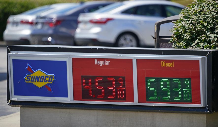 Gas prices are displayed at a Sunoco gas station along the Ohio Turnpike near Youngstown, Ohio, Tuesday, July 12, 2022. (AP Photo/Gene J. Puskar, File)