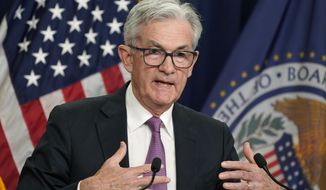 Federal Reserve Chairman Jerome Powell speaks during a news conference at the Federal Reserve Board building in Washington, Wednesday, July 27, 2022. (AP Photo/Manuel Balce Ceneta) ** FILE **