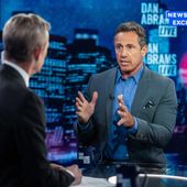 In this image provided by NewsNation, Chris Cuomo answers questions during an interview with Dan Abrams, Tuesday, July 26, 2022, in New York. Cuomo is publicly reemerging following his firing from CNN, starting a YouTube news show and joining NewsNation&#x27;s lineup in the fall. (NewsNation via AP)