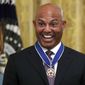 FILE - Former New York Yankees baseball pitcher Mariano Rivera smiles after being presented the Presidential Medal of Freedom by President Donald Trump in the East Room of the White House on  Sept. 16, 2019, in Washington. Rivera and ex-Cincinnati Reds shortstop Barry Larkin are leading a push to bring the sport that made them famous to India, Pakistan and the Middle East. (AP Photo/Patrick Semansky, File) **FILE**